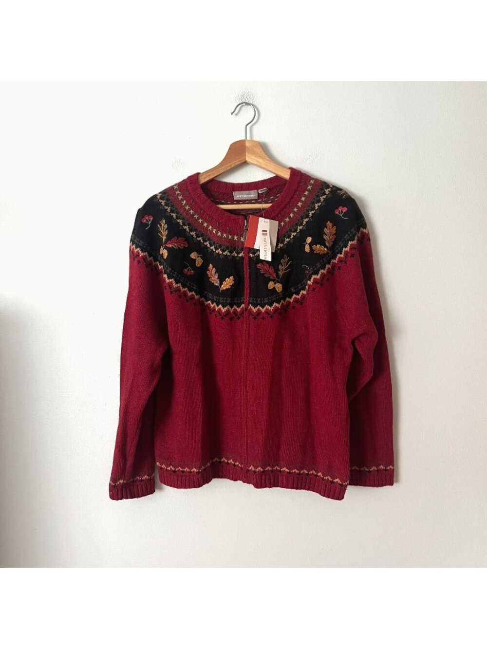 NWT Croft & Barrow Red Autumn Leaf Full Zip Cardigan Sweater Women's Size XL